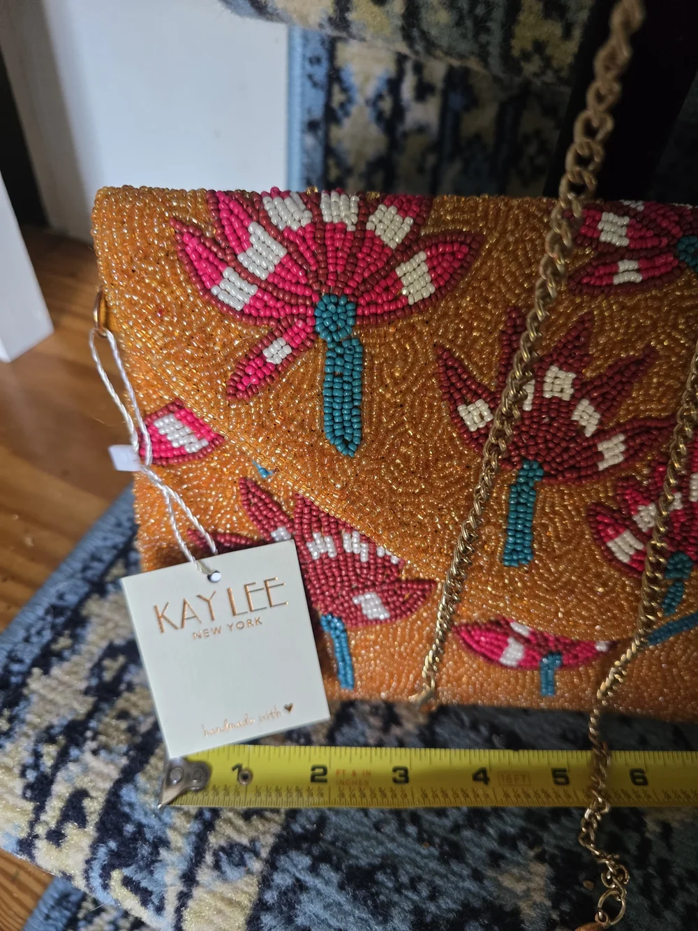 Kaylee Beaded Floral Clutch - Orange